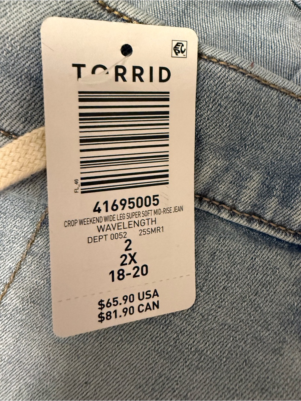 Torrid Size 2 Crop Weekend Wide Leg Jeans Light Wash Pull On Denim Capris NWT - Picture 3 of 7